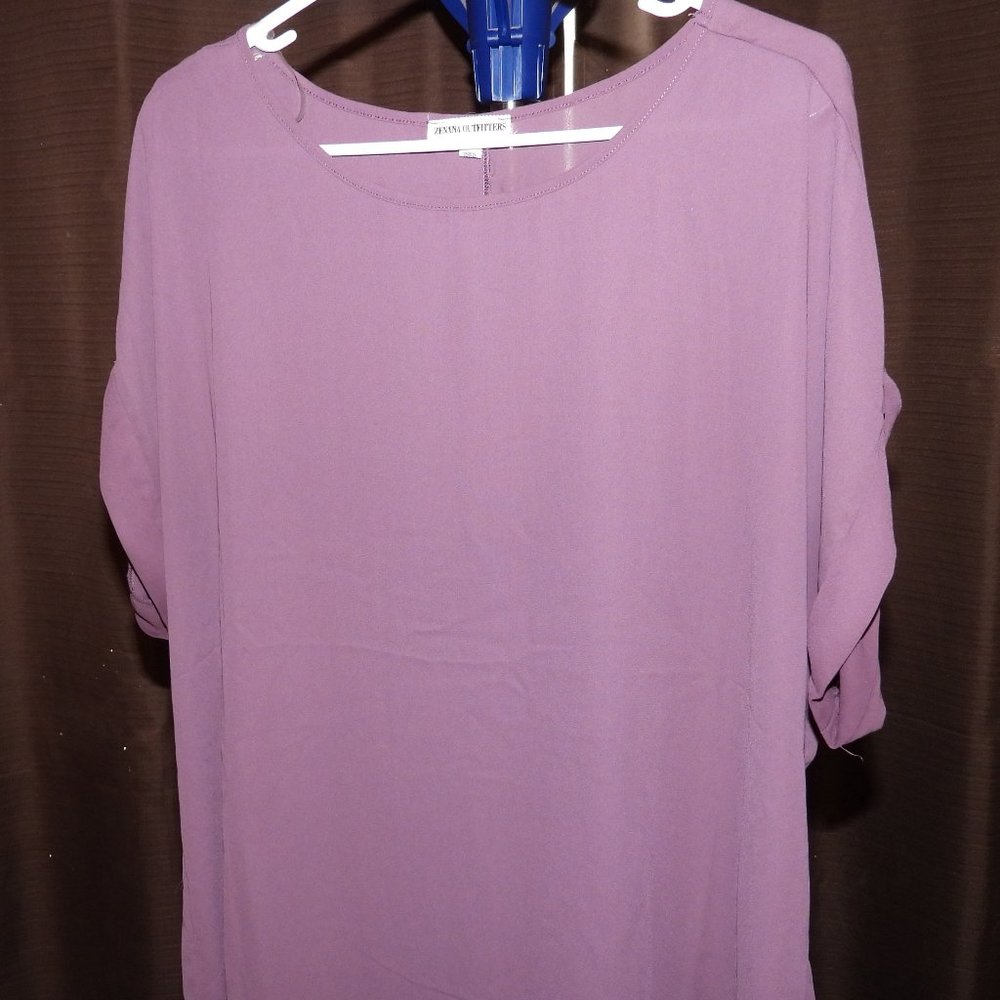 Zenana Outfitters Cuff Sleeve Round Neck Blouse